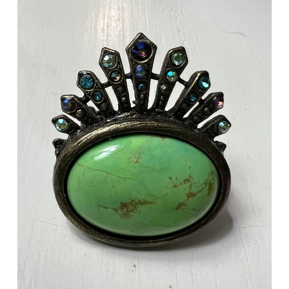 La Contessa By Mary DeMarco Adjustable Jeweler's Brass Green Stone Made In USA‎